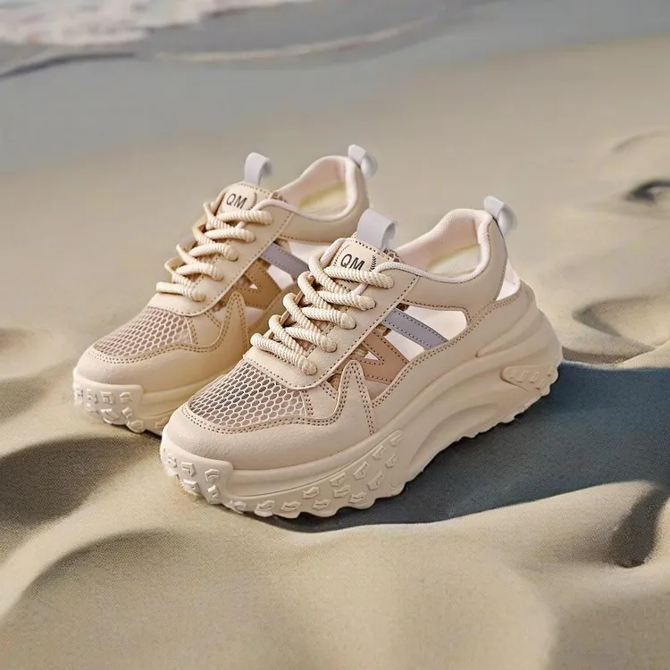 夏季时尚休闲凉鞋单网镂空洞厚底增高女鞋透气软底平底百搭舒适