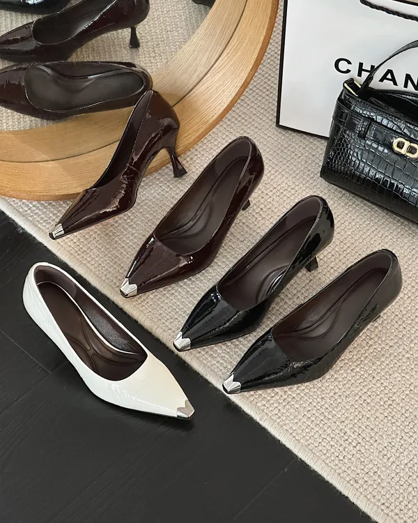 2025秋季新款里外真皮通用欧美细跟高跟鞋透气尖头法式细跟