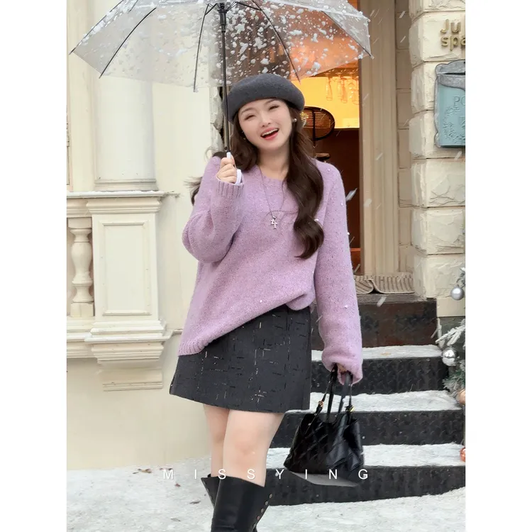 应小姐【璀璨星河】微胖大码冬季显瘦休闲气质百搭宽松亮丝针织毛衫