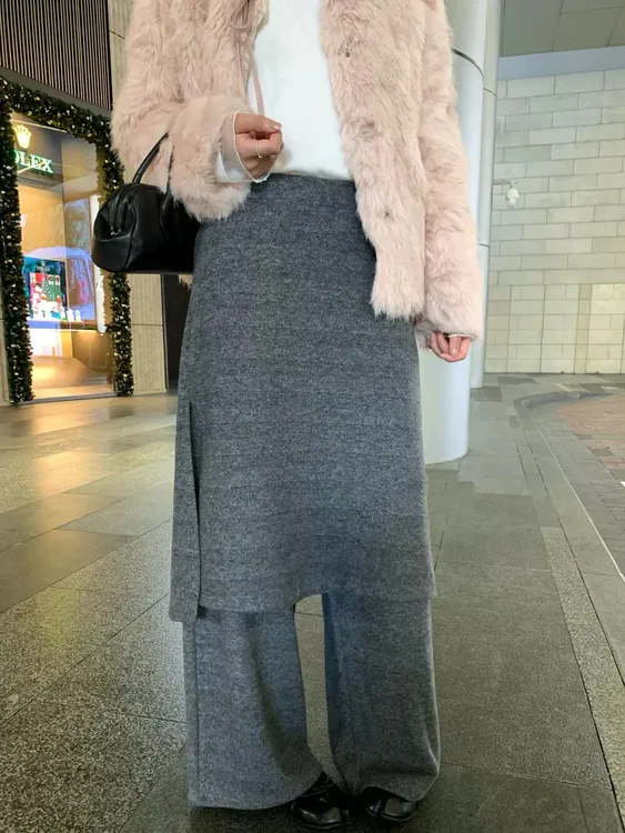 韩系设计感假两件屁帘休闲裤女新款高腰垂感直筒长裤洋气阔腿裤