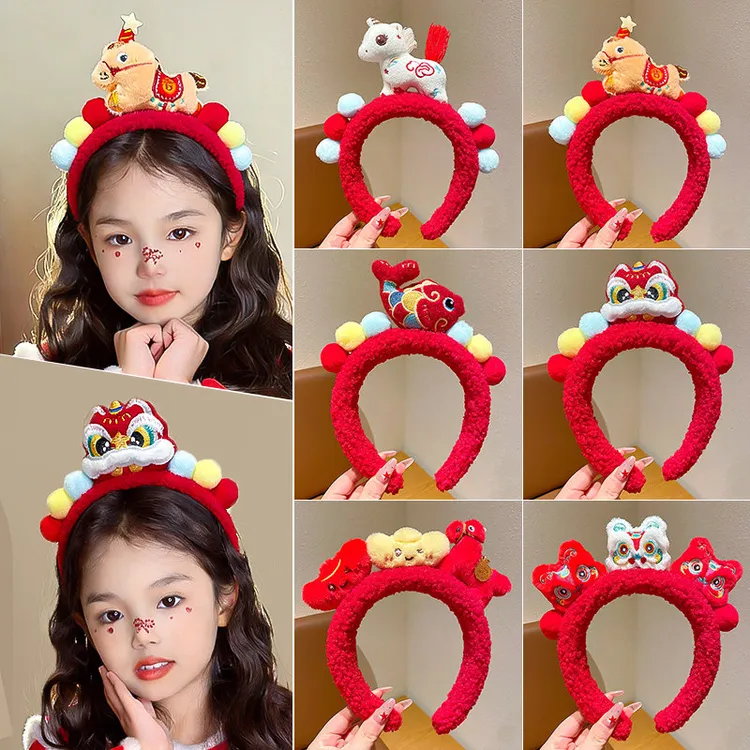 马年头箍女宝宝新年不勒头过年喜庆头饰儿童红色发箍女童春节发饰