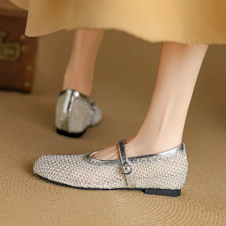 1cm/软底软面网纱透气包头单鞋轻奢浅口女鞋子