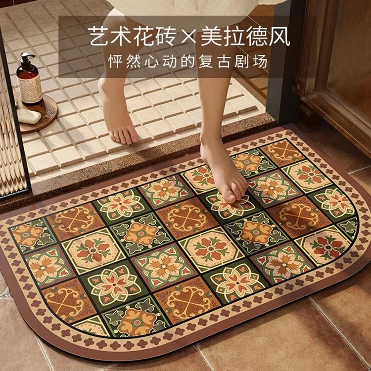艺术花砖60*100cm硅藻泥家用门厅浴室厨房地垫桌面台面垫可爱少女