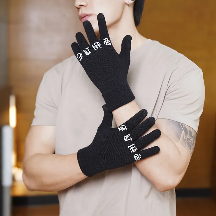 SMVP歌特风全指手套秋冬款加厚保暖全掌硅胶防滑可触屏针织手套