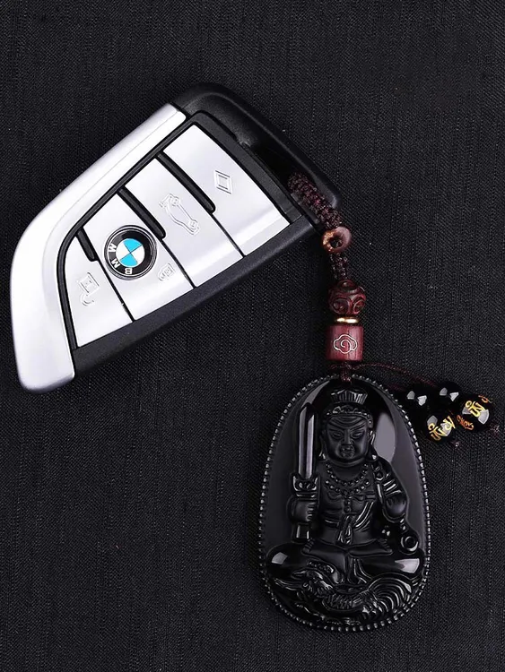 精雕不动明王菩萨属鸡的吉祥佩戴物生肖吊坠黑曜石本命佛