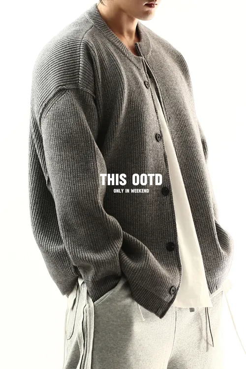 秋季新款时尚潮流粗织高品重磅男友风宽松慵懒风毛衣拉链开衫