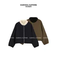 熙贝薇5 加厚两面穿内里全羊毛女士圆领百搭休闲外套 G5596