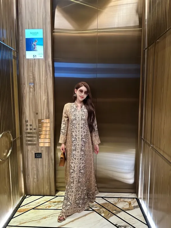 【美女专属】午后花园中东贵妇风气质百搭烫钻刺绣长袍连衣裙