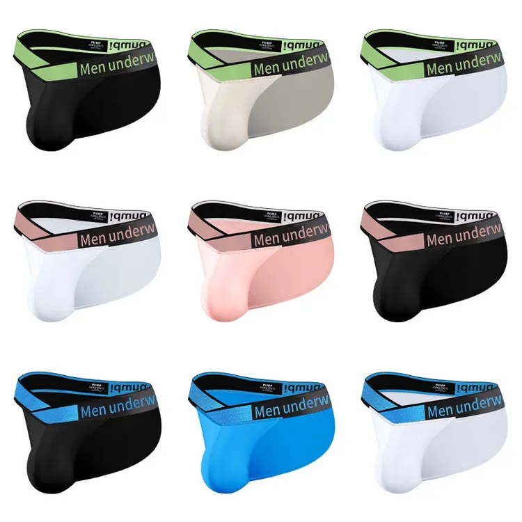 小伟学长粉色V腰带高叉三角内裤镭射低腰性感男士内裤薄款莫代尔