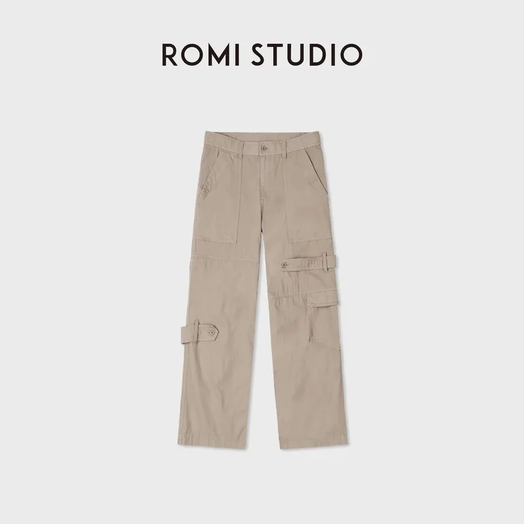 ROMI STUDIO100%斜纹棉复古立体大贴袋可调节工装长裤 RWDAX64479