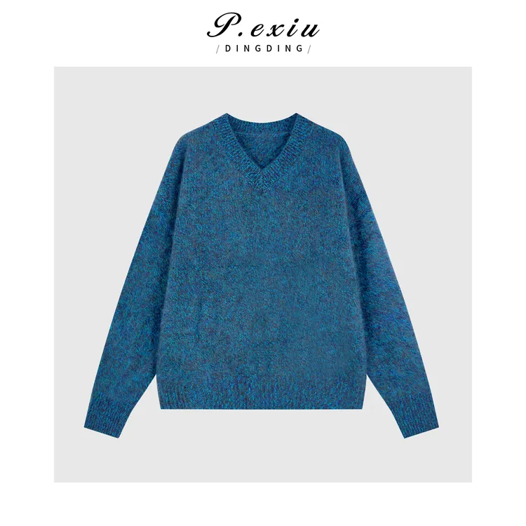 100%绵羊毛花纱混纺软糯V领长袖针织上衣KY2598