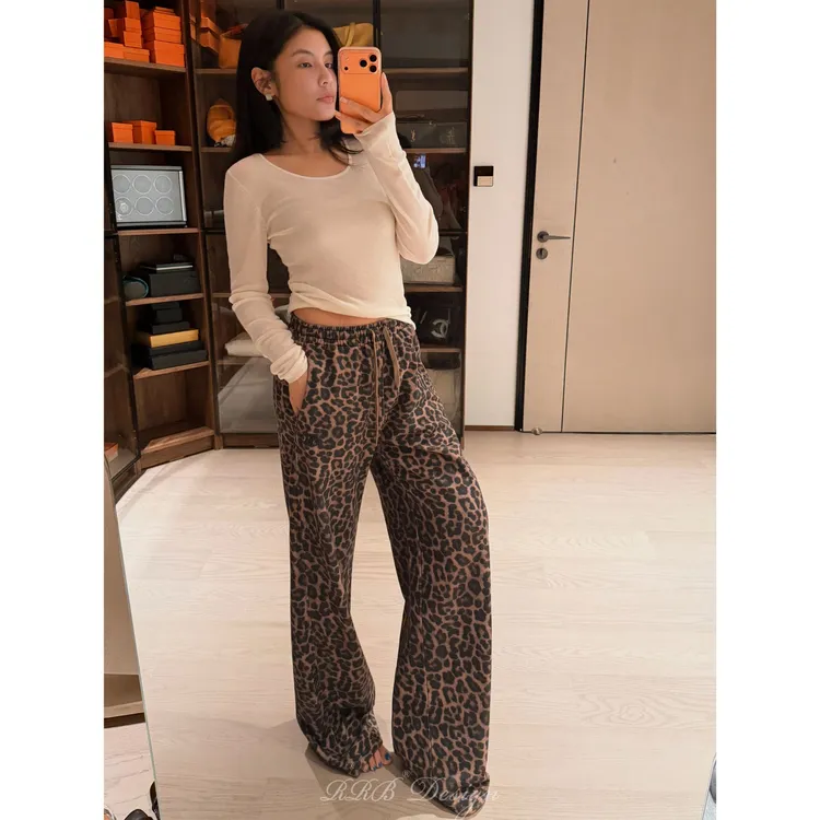 RRB Design 「豹豹裤」定制加厚100%棉松紧腰百搭豹纹卫裤
