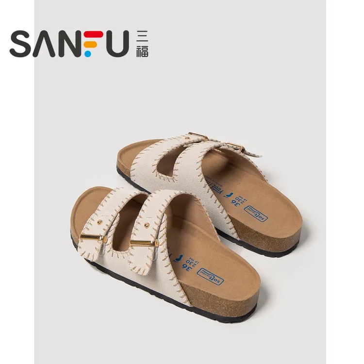 三福厚底勃肯鞋女夏季外穿半拖鞋2025年博肯凉拖鞋海边度假沙滩鞋