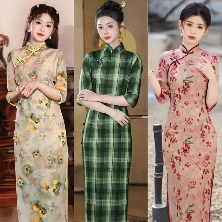 新中式改良七分袖旗袍2024新款春季中袖复古年轻款日常连衣裙长款