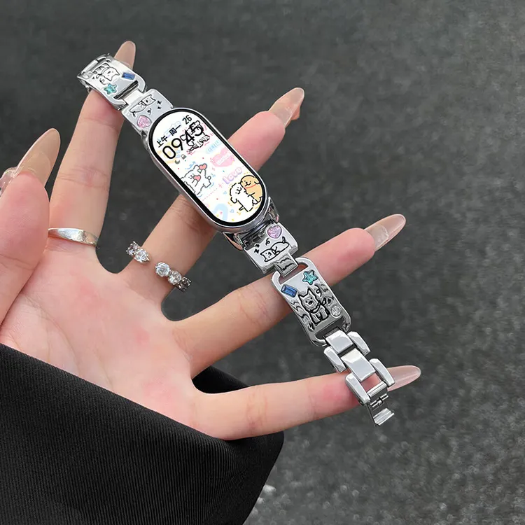 适用小米手环10表带9金属8NFC闪钻小狗陶瓷版创意手链腕带男女款
