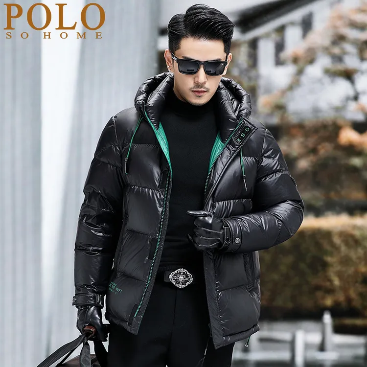 保罗加厚保暖羽绒服男亮面免洗冬季新款时尚防寒冬装连帽短款外套