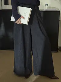 【珍珍何A】98608自制款韩系极简后松紧腰直筒长裤