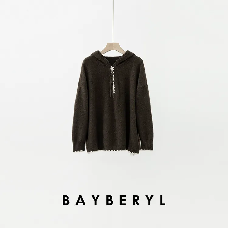 BAYBERYL老贝可可*牦牛半拉链拼色连帽百搭针织衫ZZS5H2804-9/28