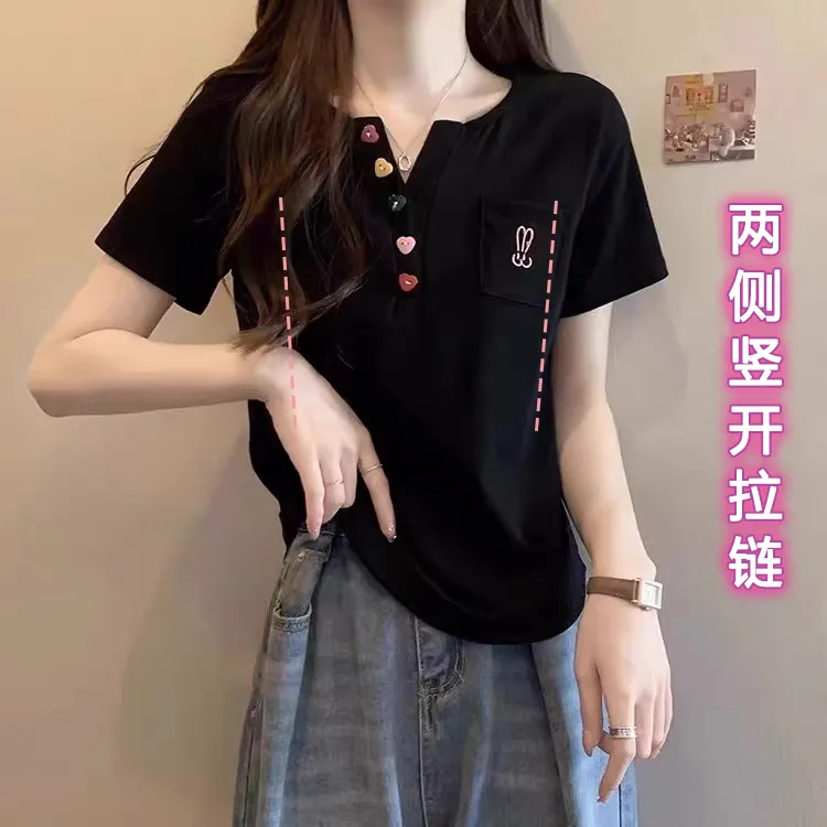 夏季哺乳衣外出辣妈款v领t恤宽松产后穿显瘦短款衣服喂奶上衣短袖
