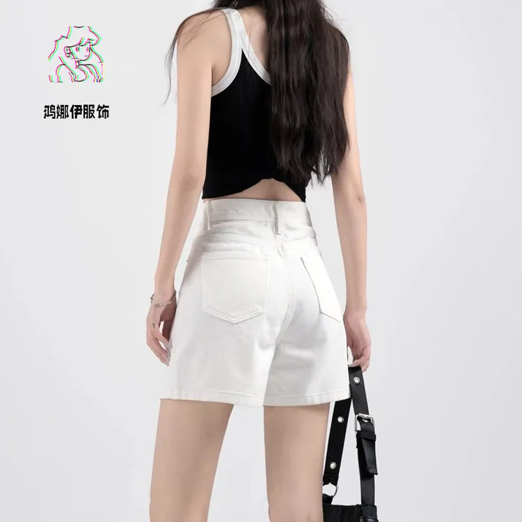 白色高腰四分牛仔短裤女2025年夏季薄款新款宽松显瘦a字阔腿热裤