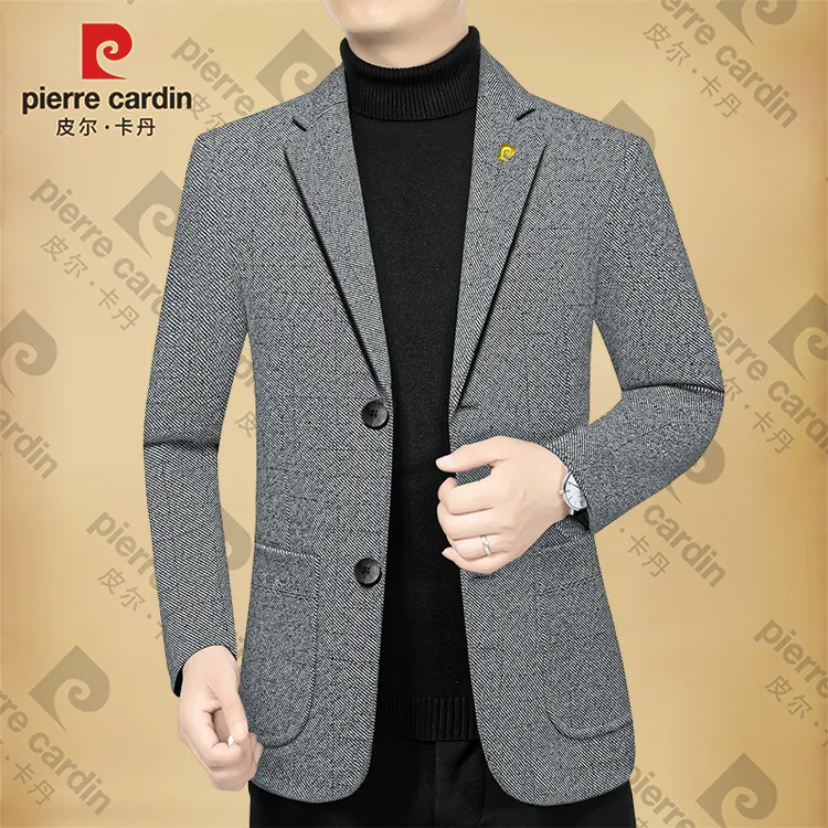 皮尔卡丹男士新款西服春秋季高档西装领夹克外套中年爸爸男装商务