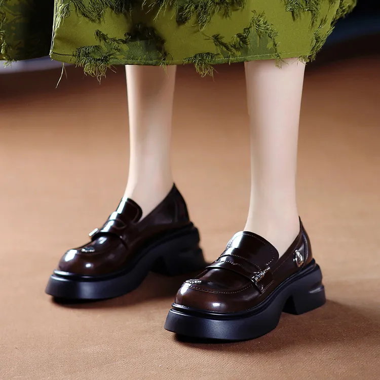 5CM[已开价]法式厚底乐福鞋女2025春秋季英伦风方头粗跟单鞋199-3