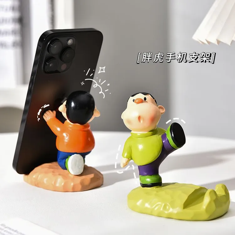 可爱胖虎懒人手机支架桌面装饰品摆件创意办公桌情绪稳定神器加重