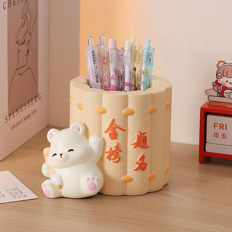 新款可爱笔筒摆件好寓意办公桌面装饰品创意礼物学生书桌卧室收纳