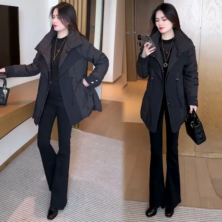 【有运费险】棉服女2025冬季新款洋气翻领收腰显瘦中长加厚保暖棉袄