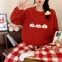 【红色组合款】半边绒睡衣带袖子毛绒睡软绵绵衣加厚睡衣可外穿休闲