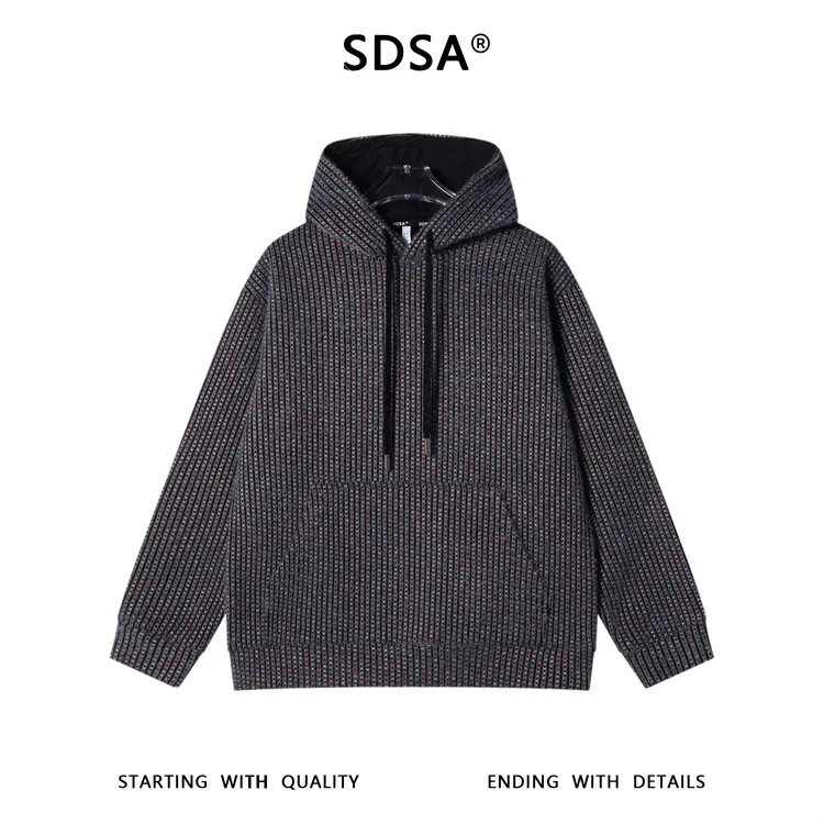 SDSA男士秋冬新款痞帅男装美式复古彩色竖纹抽绳连帽卫衣百搭时尚