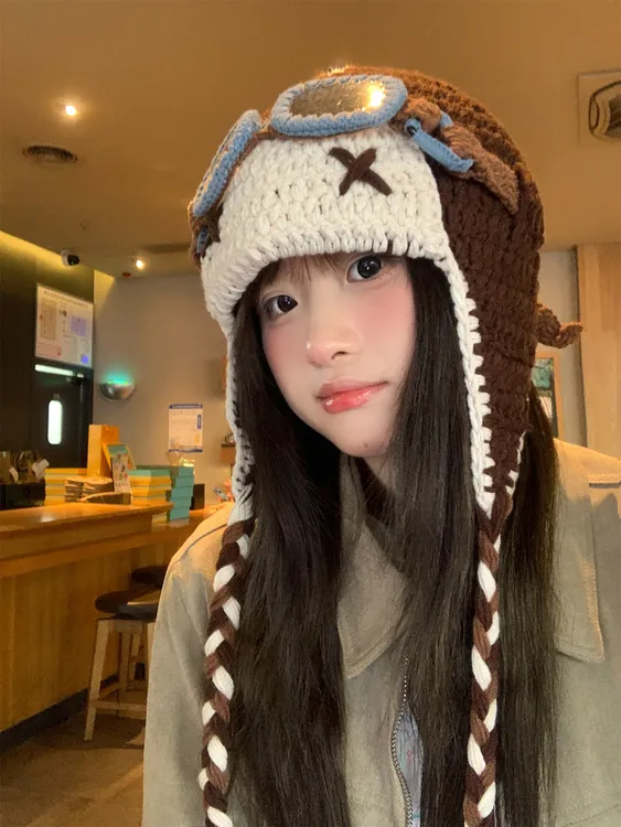 檀健次同款针织毛线帽女秋冬季防寒保暖显脸小护耳帽可爱雷锋帽子