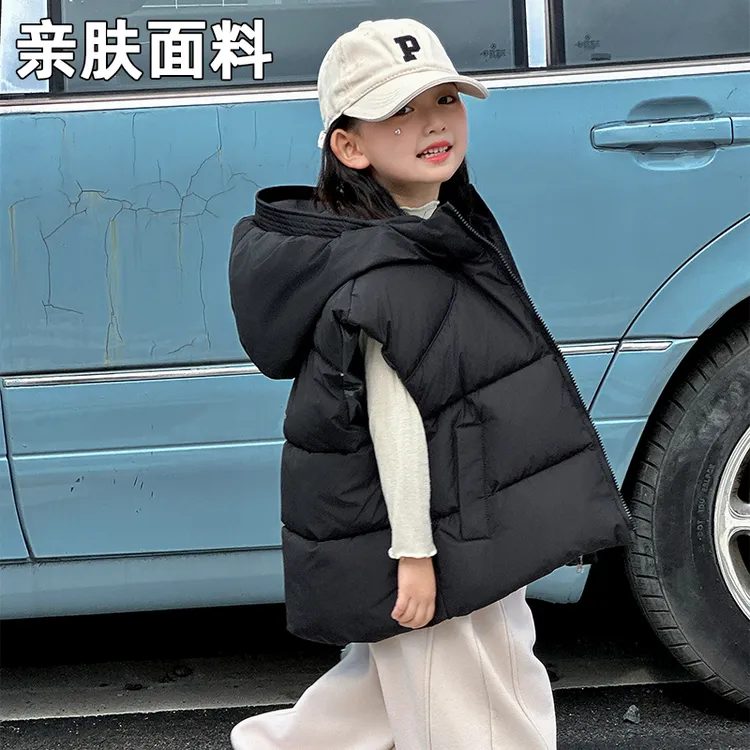 秋冬新款儿童棉服马甲男女童中大童保暖加厚连帽背心宽松外穿洋气