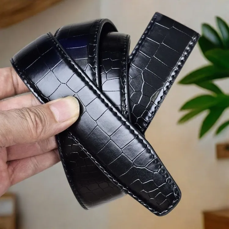 无头自动真皮亮面男士腰带鳄鱼纹皮带单条高档商务新款自动扣皮带