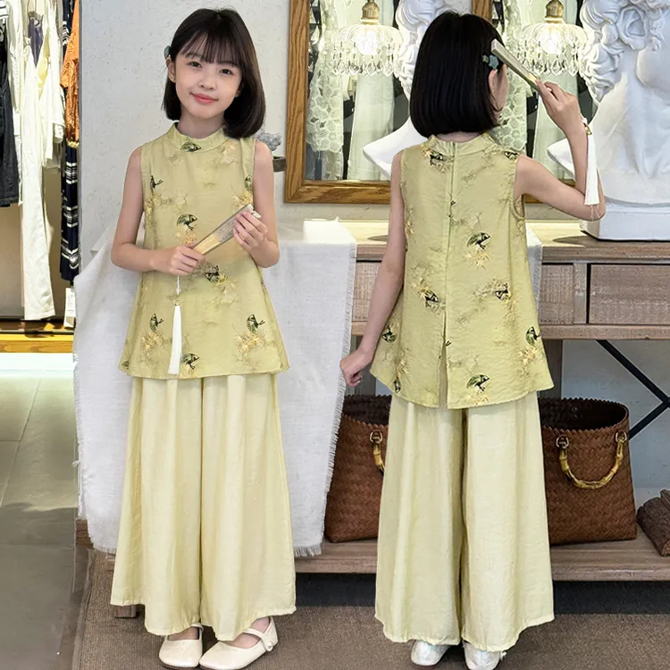 女童夏季套装2025新款儿童洋气时髦女孩新中式国风薄款夏装两件套