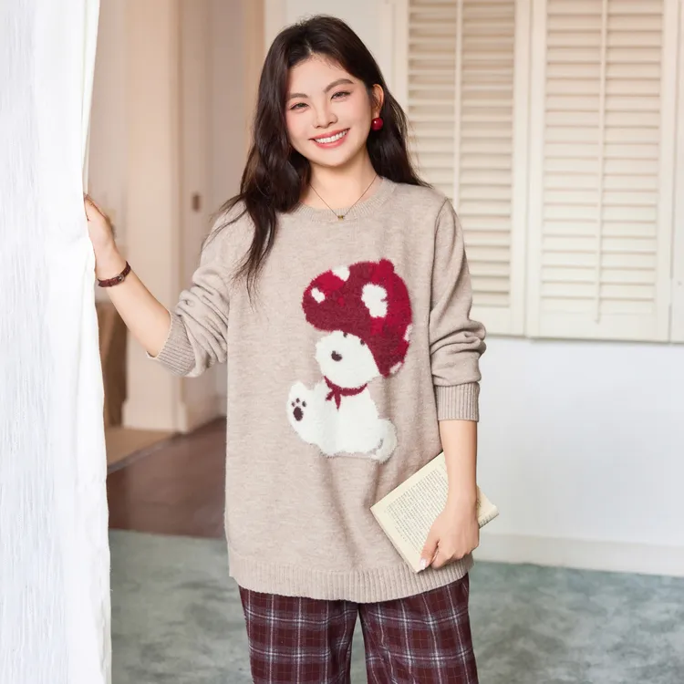 【18支北极绒】MsShe大码女装冬装宽松仿貂毛提花厚毛衣C2511022