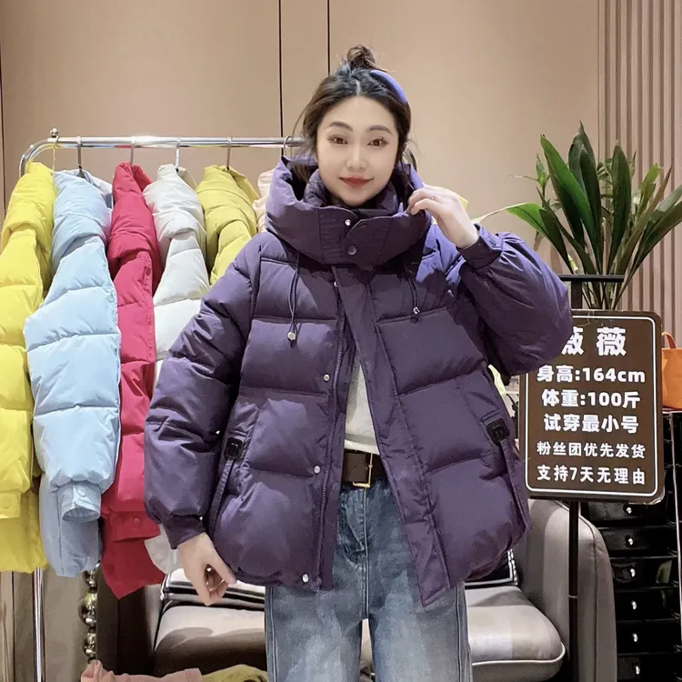 冬季连帽时尚休闲百搭女士宽松加厚字母M标棉服0256