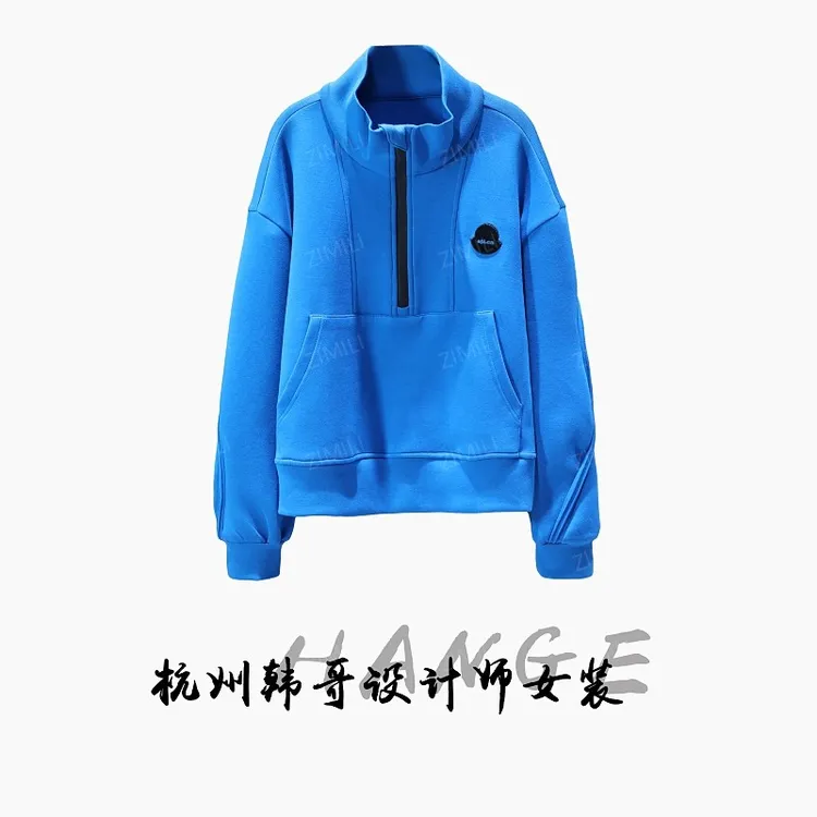 【韩哥欧货女装】冬季麂皮绒加厚《赛里木》蓝色高领卫衣5253-K3