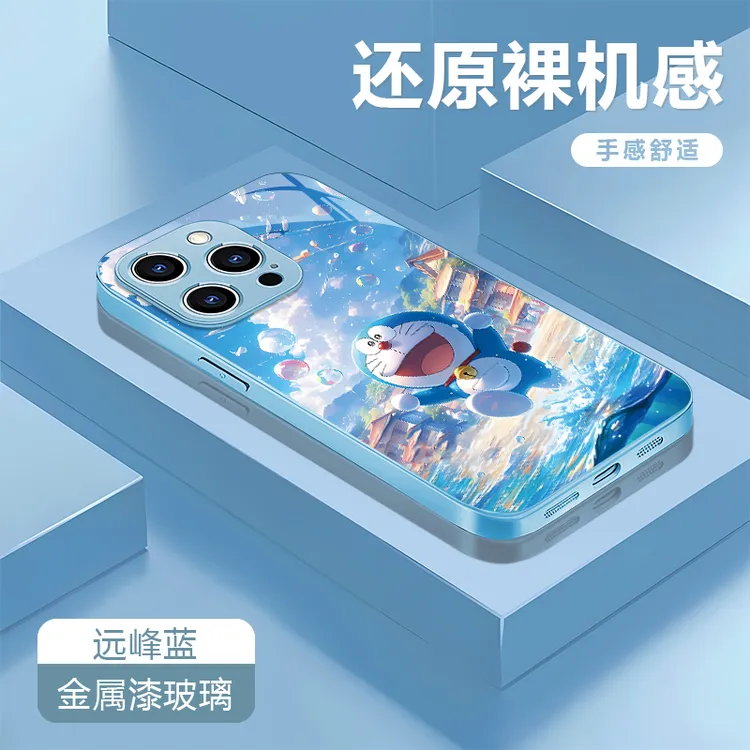 哆啦a梦适用苹果17/16/15华为P70/vivo/oppo金属漆玻璃手机壳