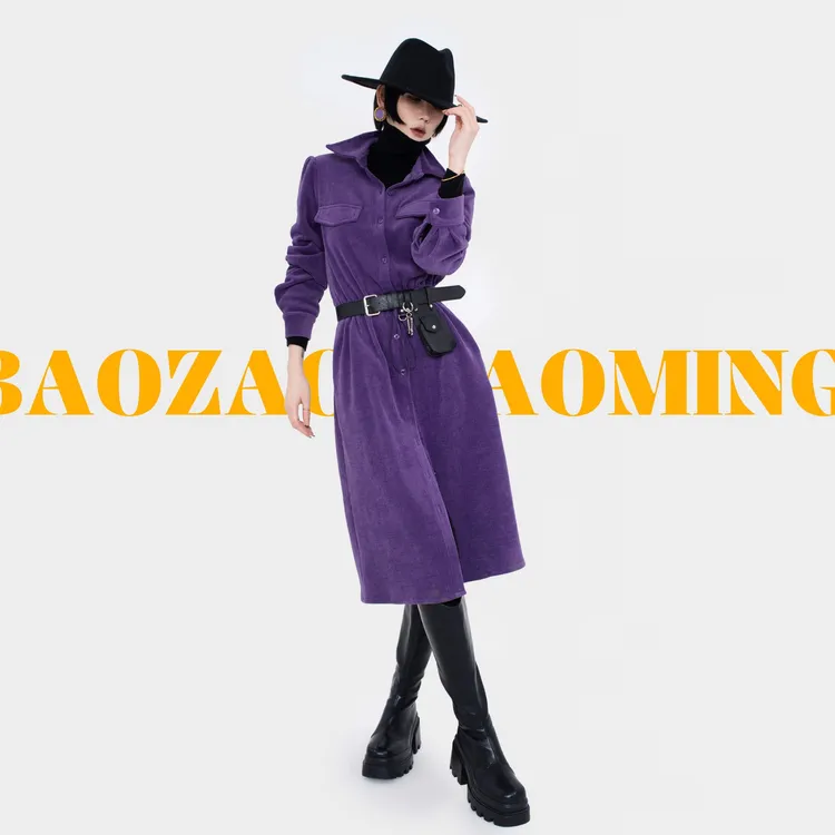 暴躁小明  <栖枝>复古气质灯芯绒连衣裙抽绳收腰加厚连体裙/LC193