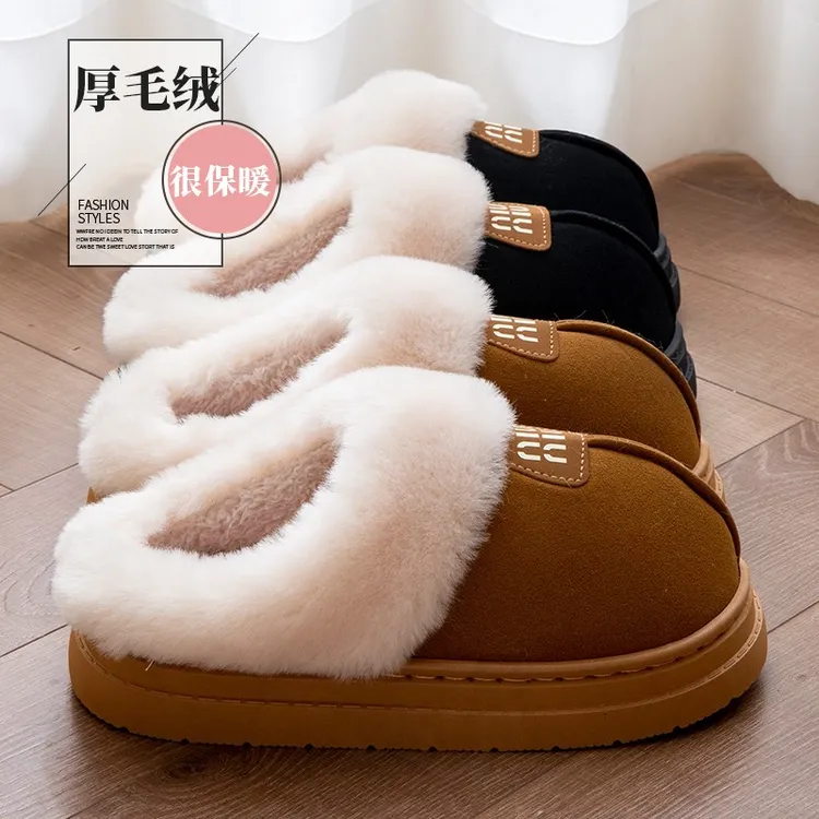 毛绒百搭外穿棉拖女2025新款爆款厚底冬季包头拖保暖休闲防滑女鞋