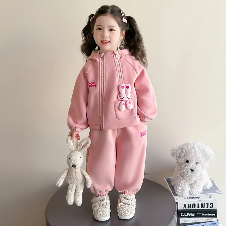 女童加绒套装秋冬季2025新款洋气儿童加厚保暖冬装宝宝时尚两件套