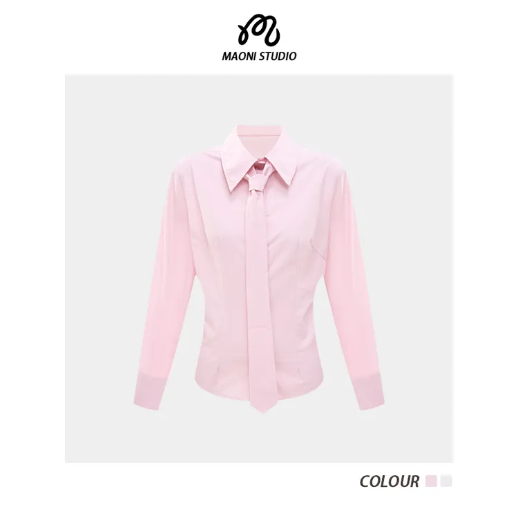 毛妮LADIESFIRST白色长袖衬衫女秋季新款收腰气质上衣配领带L2666