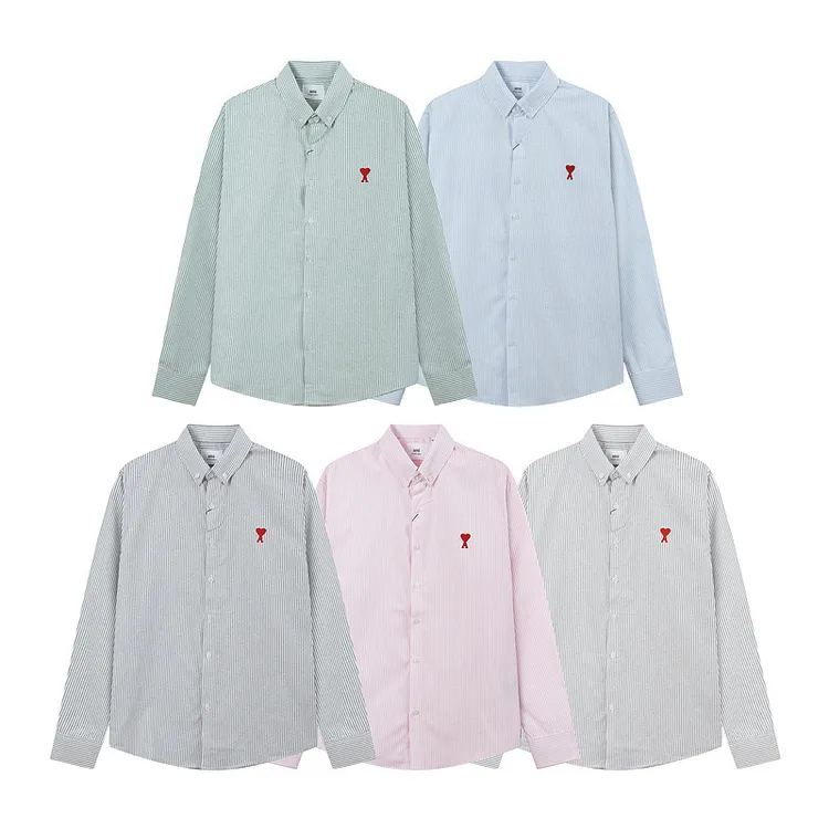 小众潮牌25新款爱心刺绣条纹休闲时尚宽松痞帅男女情侣衬衫外穿潮