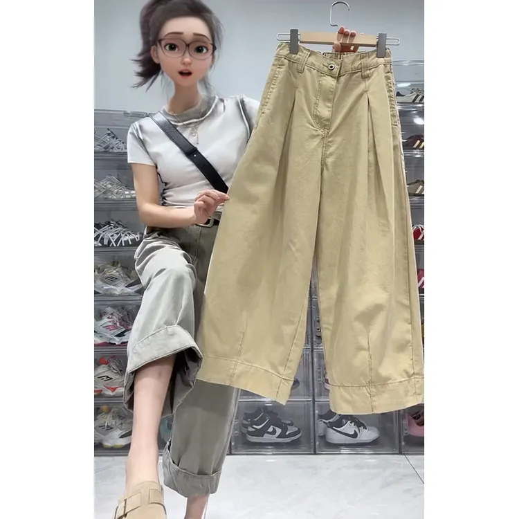 牛仔裤女2025春季新款裤子显瘦高腰爆款九分裤时尚百搭宽松阔腿裤