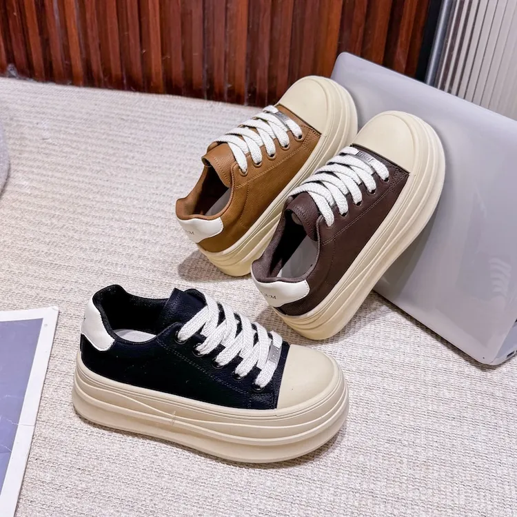 真皮厚底小白板鞋女春夏季时尚增高休闲四季款板鞋L11