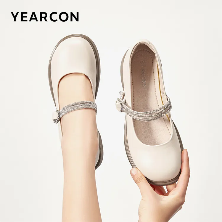 意尔康法式水钻一字带玛丽珍软皮一脚蹬通勤乐福鞋浅口时尚小皮鞋