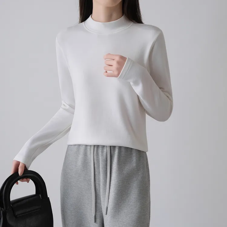 云朵绒保暖半高立领长袖T恤女秋冬磨毛修身显瘦基础打底衫上衣