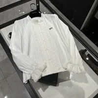 25年春装新款女装 时尚气质蕾丝边时尚喇叭袖白色衬衫-W045