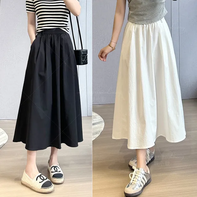 【高货】抗皱超态棉法式伞裙氧气小白裙小黑裙中长款半身裙女春夏